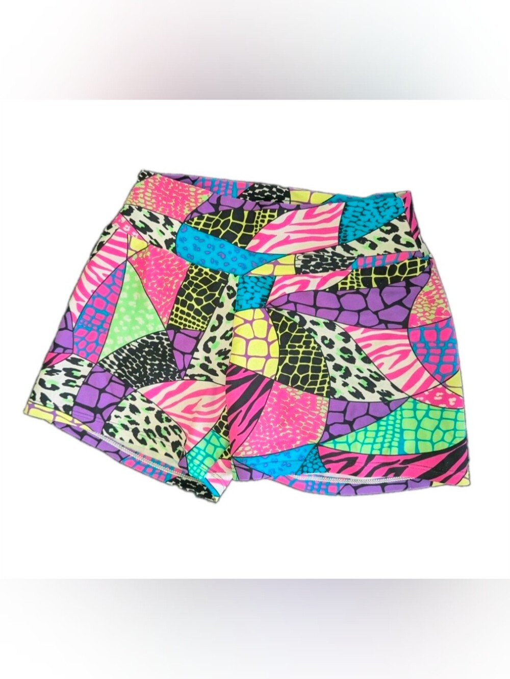 ABS2B Fitness Neon Patchwork Animal Print Spandex Rave Festival Shorts XS S